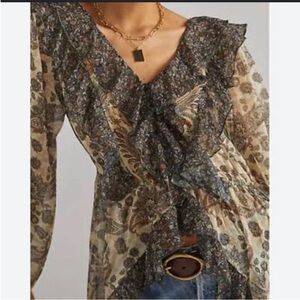 Anthropologie Floral Ruffle Tunic Blouse
